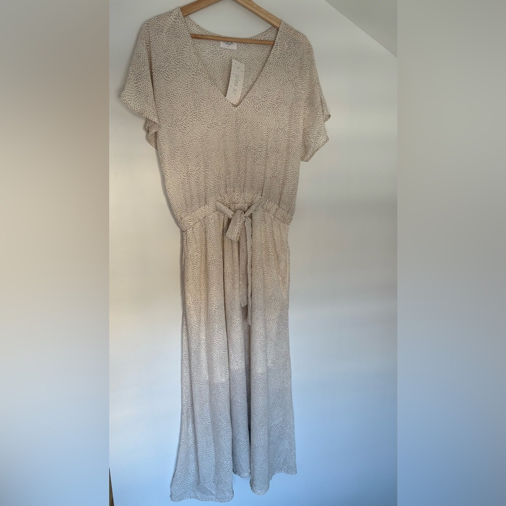 Sienna Sky Cream Midi Dress with Tie Waist and pockets